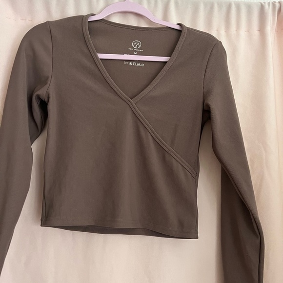 Brown Wrap V-Neck Long Sleeve Blouse - Picture 1 of 6